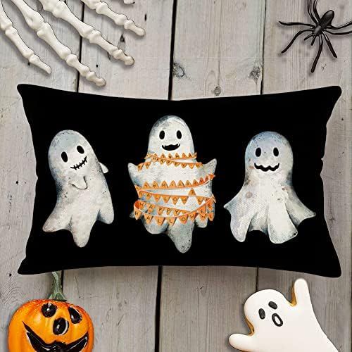 Doitely Halloween Cute White Ghost Throw Pillow Covers 12x20 Inch Kids Home Decor Rectangle Pillow C | Amazon (US)