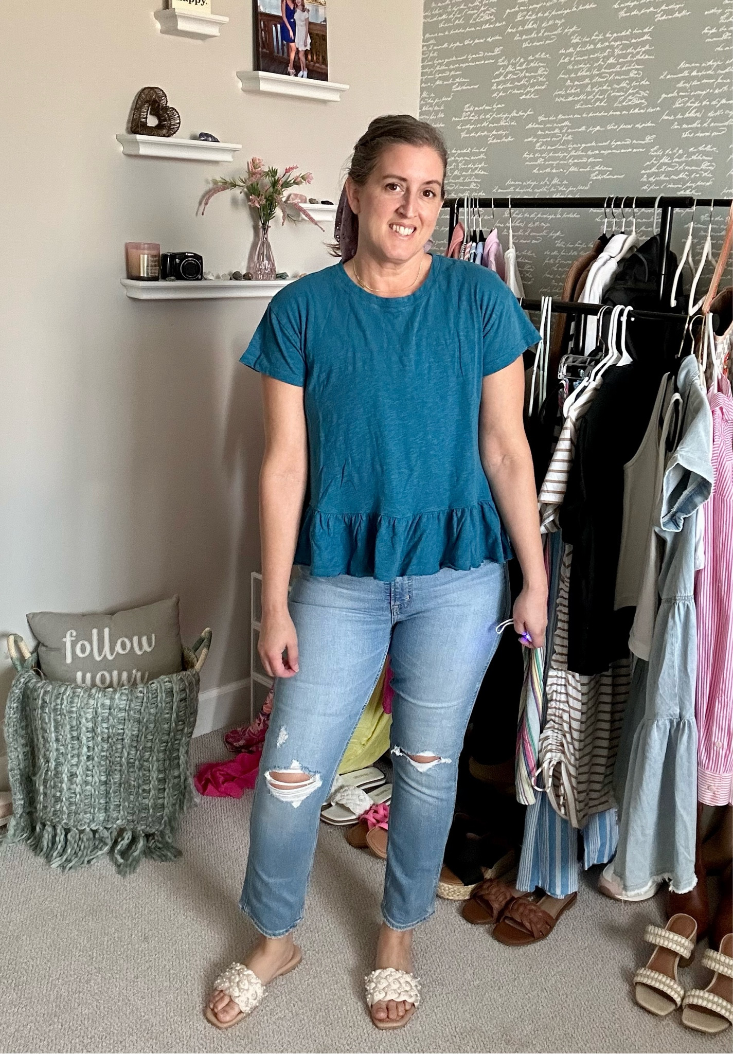 Walmart top - wearing a medium
Gap jeans - wearing size 10, run TTS
Target sandals - size 8, run TTS

#LTKfit #LTKstyletip #LTKshoecrush