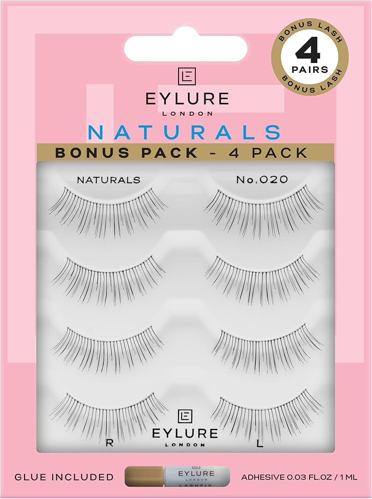 Eylure Naturals No. 020 Reusable Eyelashes, Adhesive Included, Black, 4 Pairs | Amazon (US)