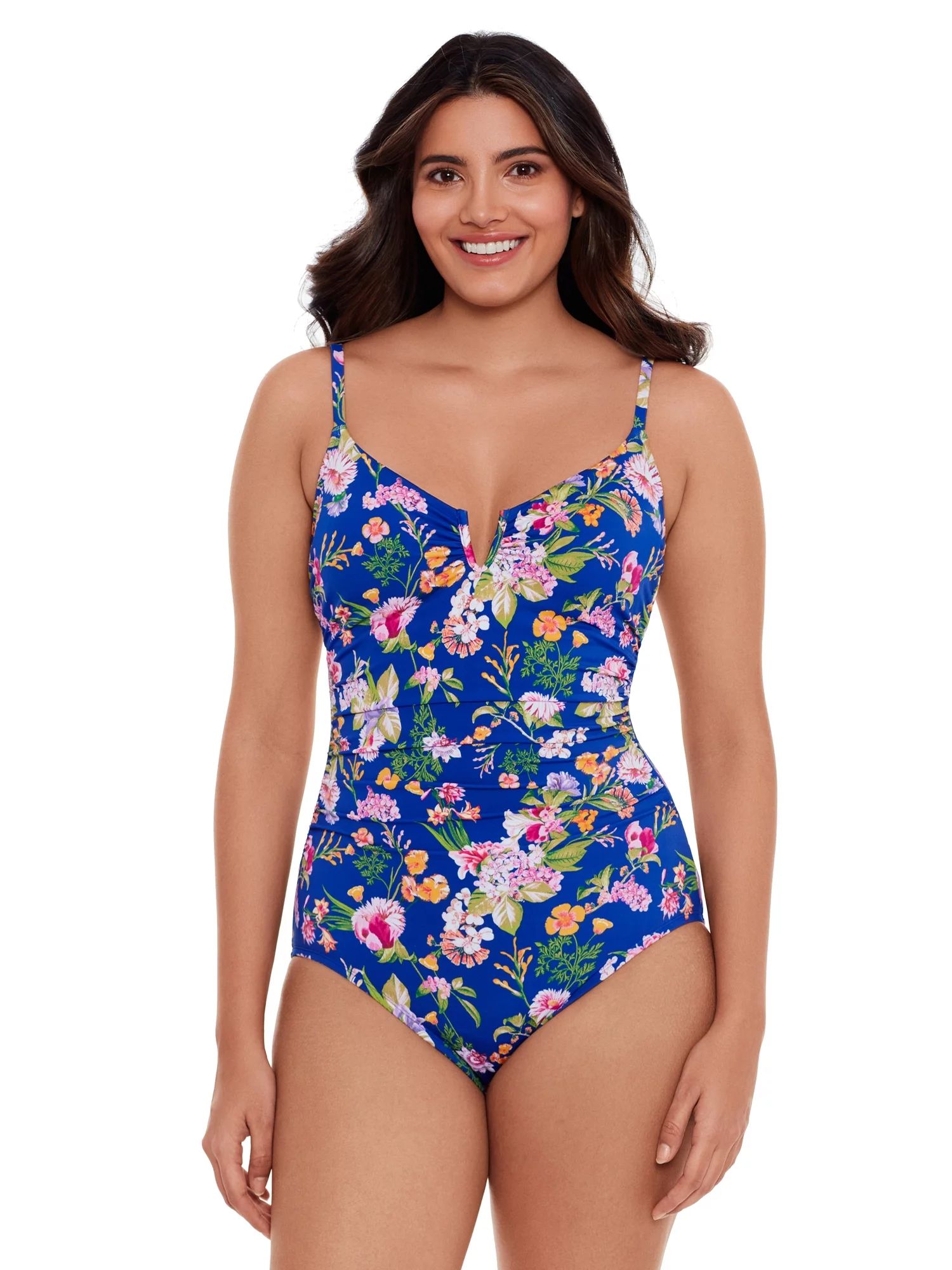 Time and Tru Women's and Women’s Plus Size V Wire Front One Piece Swimsuit | Walmart (US)