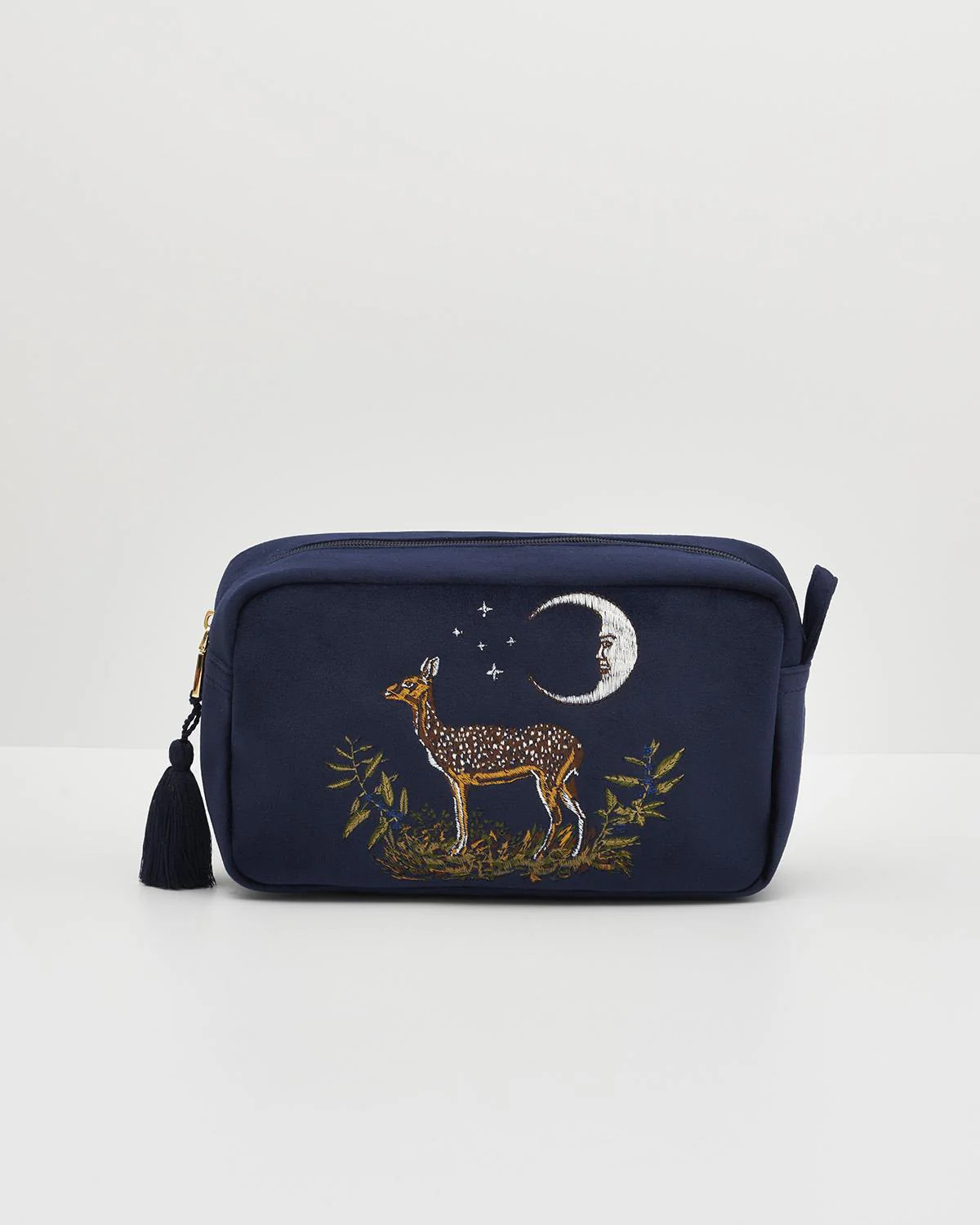 Deer & Moon Embroidered Pouch Blueberry Velvet | Fable England