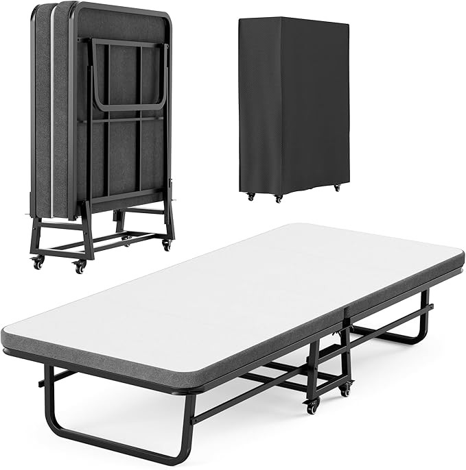 Folding Bed with Mattress, 71.5x32 Inch Cot Size Frame, Portable Rollaway Guest Bed with 2.2-Inch... | Amazon (US)