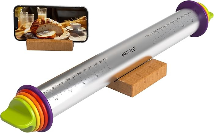 Mepple Stainless Steel Rolling Pin with Thickness Rings for Fondant, Pizza, Cookie, Pastry, Pie,R... | Amazon (US)