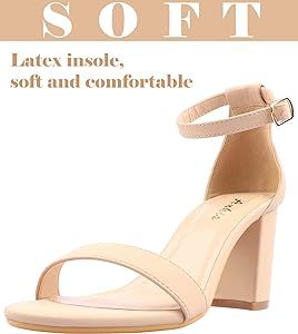 Amazon.com | Ankis Nude Heels for Women - Open Toe Ankle Strap Chunky Heel Pump Sandals Party Wed... | Amazon (US)