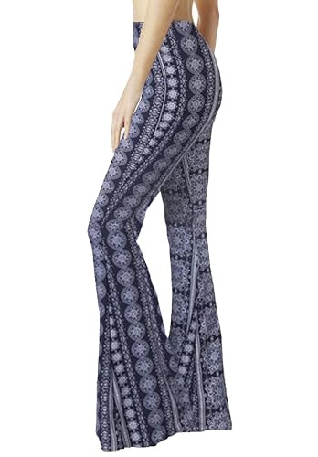 WSPLYSPJY Women's Print Stretch Bell Bottom Flare Palazzo Pants Trousers 2 Chakra Blue S | Amazon (US)