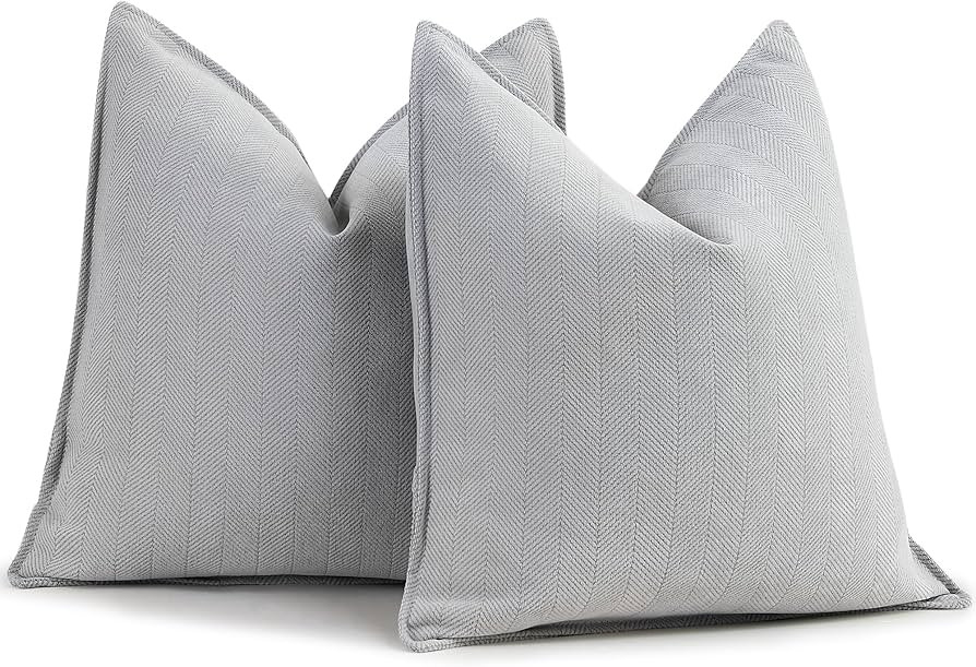 ZWJD Light Gray Pillow Covers 18x18 Set of 2 Chenille Pillow Covers with Elegant Design Soft and ... | Amazon (US)