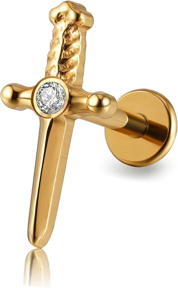 FINE4U 1PC ASTM F136 Titanium Sword Piercing Jewelry for Conch, Tragus, Helix 16G 8mm, Implant Gr... | Amazon (US)