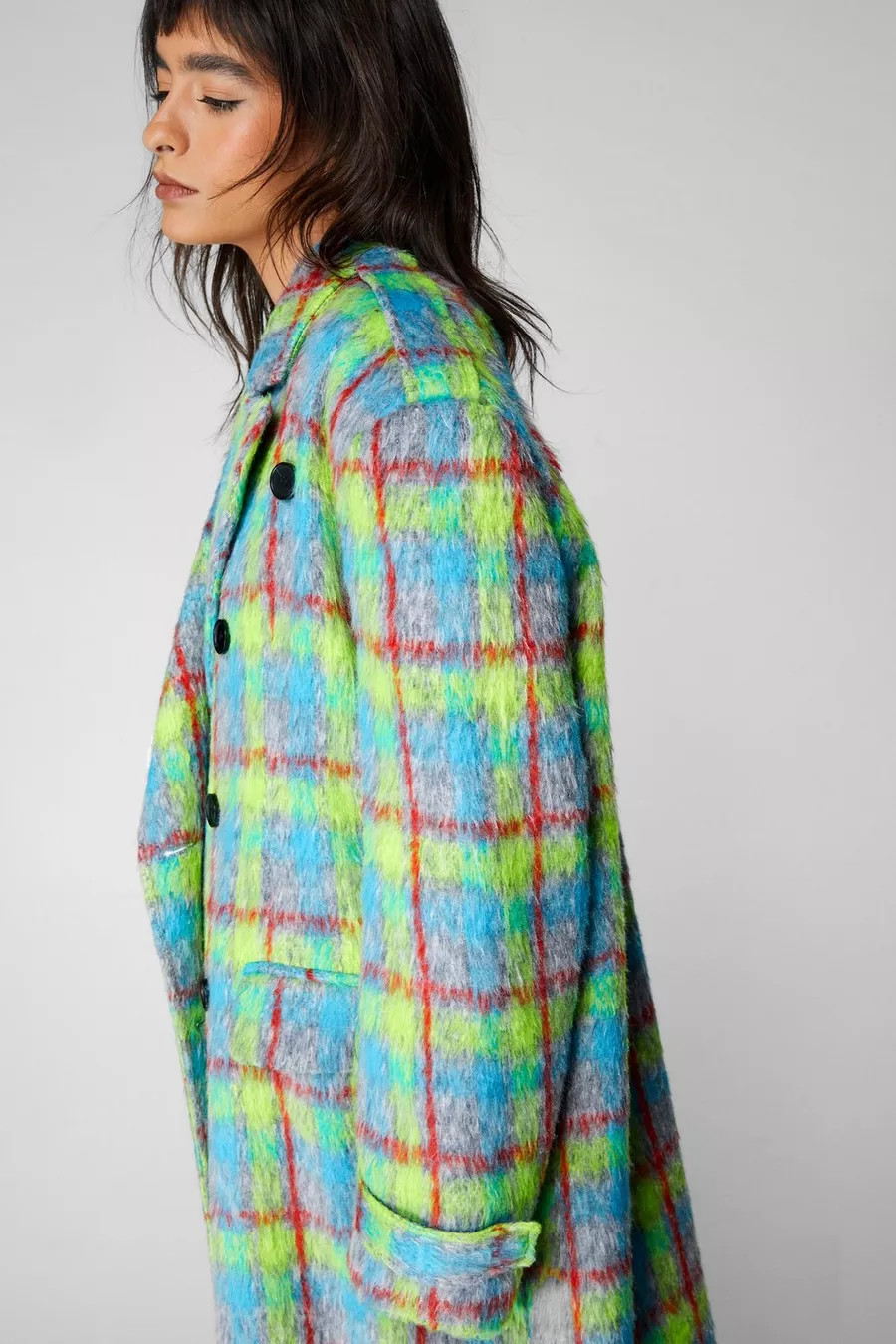Premium Neon Plaid Tailored Longline Coat | Nasty Gal US
