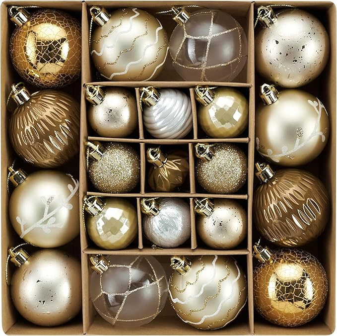DecorbyHannah Christmas Ornaments Decorations,21ct Gold Copper Christmas Tree Ornaments Set, Shat... | Amazon (US)
