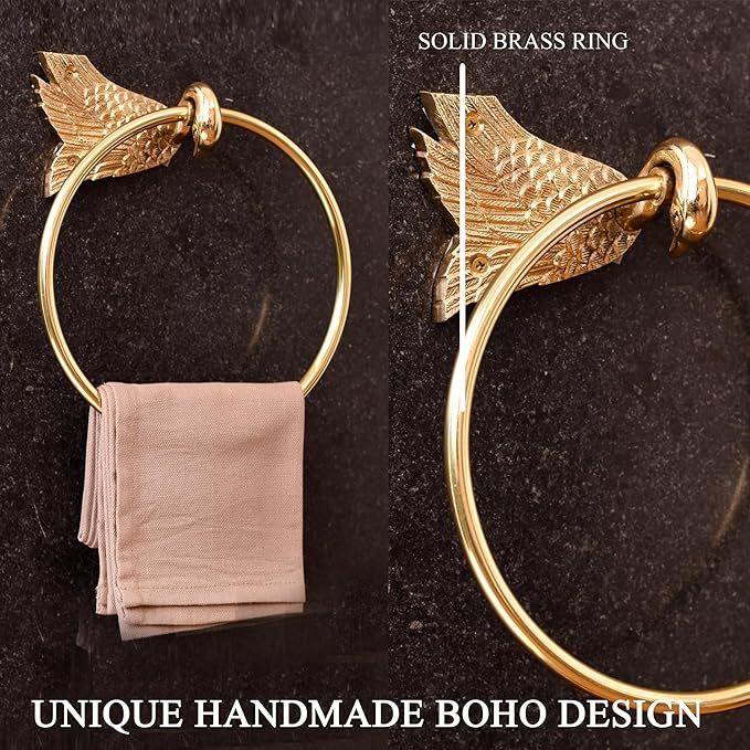 IndianShelf Premium Swan Brass Towel Ring - Antique Gold Towel Ring - Gold Hand Towel Holder for ... | Amazon (US)
