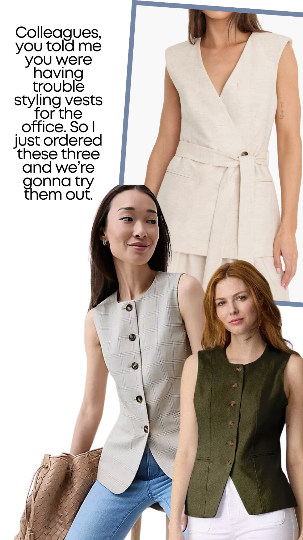Workwear vests 

Womens business professional workwear and business casual workwear and office outfits midsize outfit midsize style 

#LTKMidsize #LTKSeasonal #LTKWorkwear