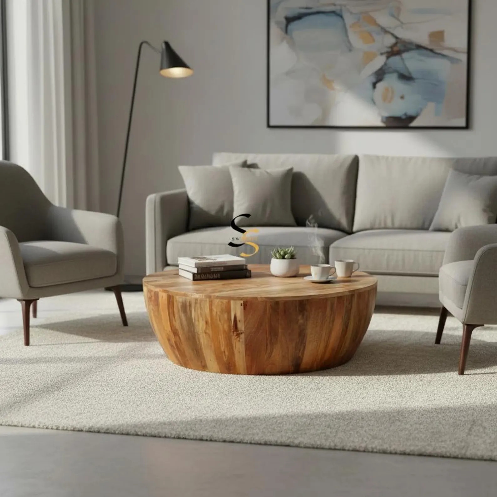 Handcrafted Mango Wood Drum Coffee Table, Natural Finish - Etsy | Etsy (Global)