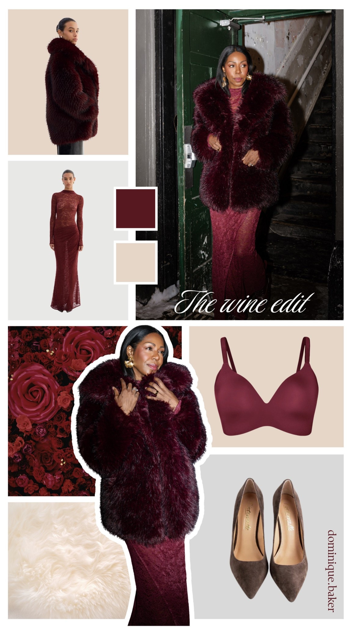 Soft glamour with a love for wine hues. 

Lace dress + fur coat = perfect! 

#LTKBeauty #LTKdayinmylife #LTKootd