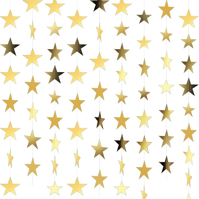 7 Pack 91.8 ft Gold Star Garland Banner Double Side Hanging Star Streamers Paper Star Banner Back... | Amazon (US)