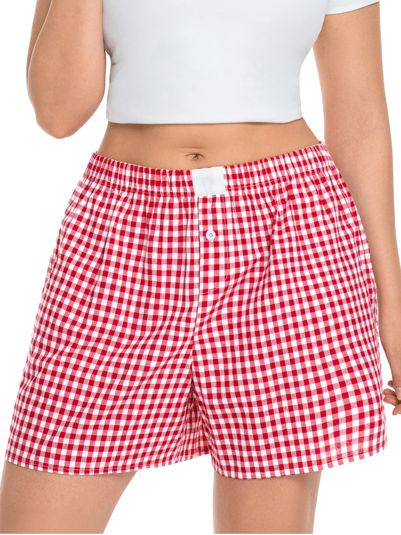 Cueply Women's Plus Size Plaid Shorts Cotton Button Gingham Lounge Shorts Summer Casual Beach Sho... | Walmart (US)