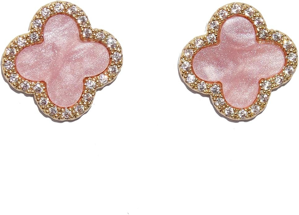 Four Leaf Clover Earrings Silver Needle Clover Earrings Full of Diamond Zircon Anti-Allergy Jewel... | Amazon (US)