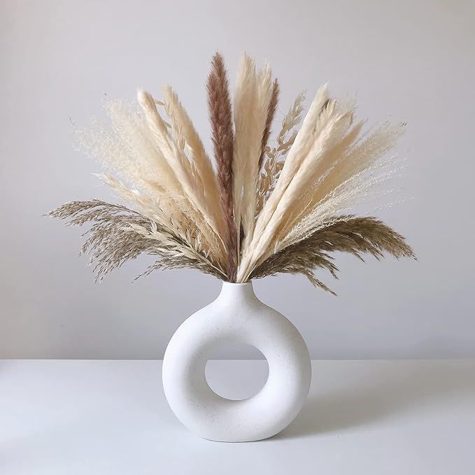 Eastern Rock White Ceramic Vases for Pampas Grass,Water Drop Design Doughnut vase Modern Home Dec... | Amazon (US)