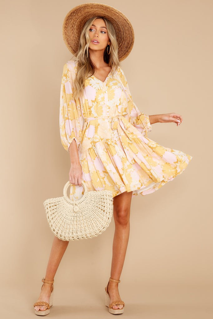 Brianna Smock Yellow Multi Mini Dress | Red Dress 