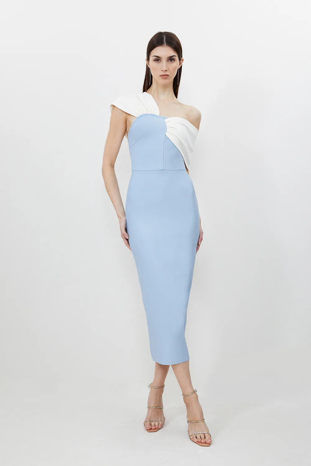 Petite Figure Form Bandage Asymmetric Strap Knit Midi Dress | Karen Millen
