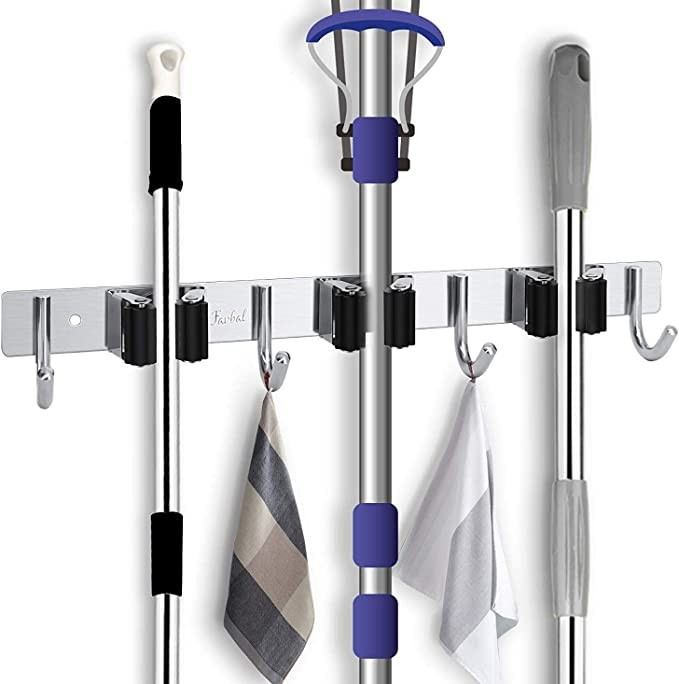 Broom Mop Holder Wall Mount,Favbal Garage Organization Tool Organizer Storage Broom Closet Kitche... | Amazon (US)