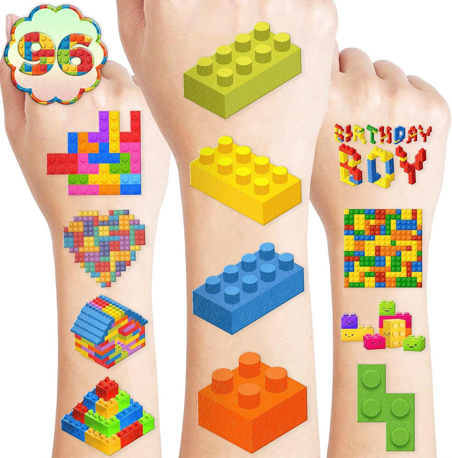 96PCS Building Block Temporary Tattoos Birthday Party Supplies Decorations | Amazon (US)