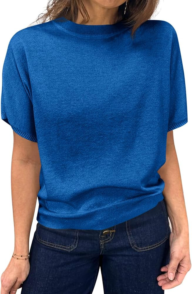Saodimallsu Women's Short Sleeve Crew Neck Knit Pullover Sweater | Amazon (US)