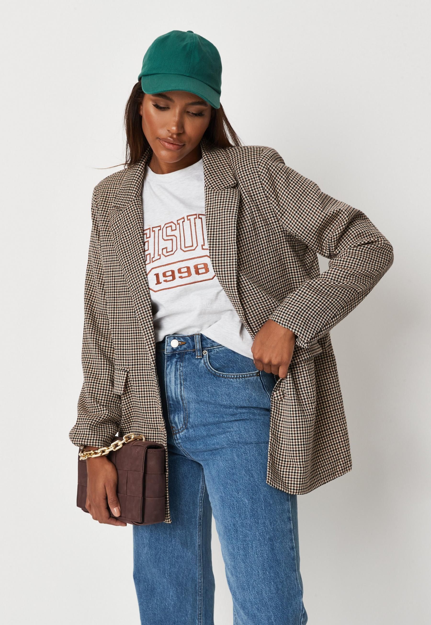 Missguided - Brown Houndstooth Oversized Blazer | Missguided (US & CA)