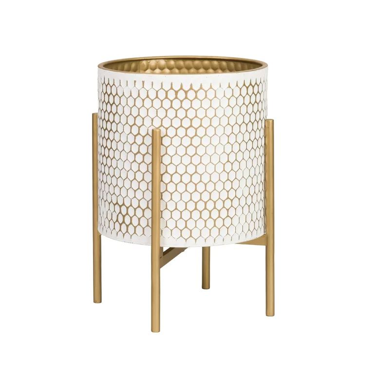 Honeycomb Mid-Century Modern Indoor Planter with 4-Leg Gold Metal Base | Walmart (US)