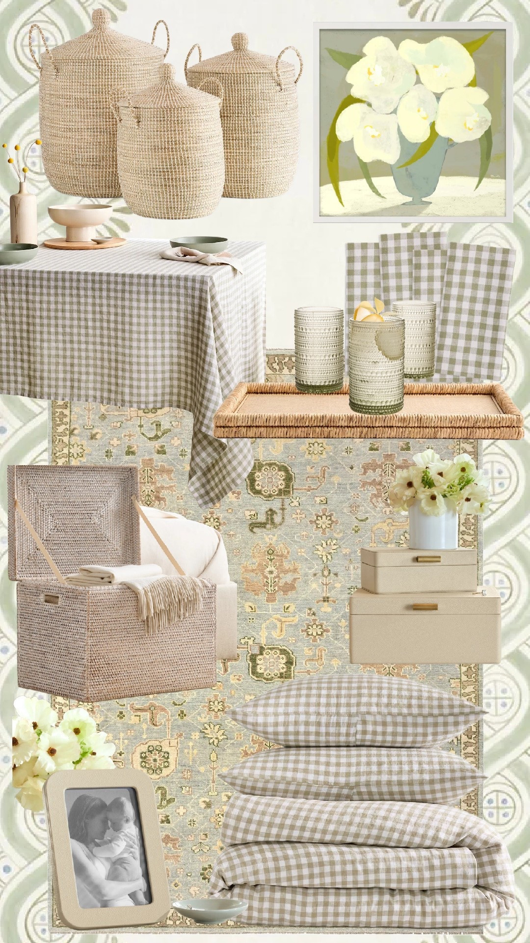 @Quince Home Decor Favorites! 

#bedding #primarybedroom #tablecloth #kitchen 
Quince Bedroom Refresh Product List: 
* European Linen Gingham Duvet Cover Set – Oatmeal
* European Linen Gingham Pillowcases – Oatmeal
* Hand-Knotted Vintage-Inspired Wool Rug – Sage Multi
* Cotton Gingham Tablecloth – Sage/Oatmeal
* Handwoven Rattan Serving Tray
* Handblown Recycled Glass Tumblers – Sage (Set of 4)
* Handwoven Seagrass Lidded Storage Baskets (Large, Medium & Small)
* Handwoven Seagrass Storage Trunk
* Vegan Leather Stacking Jewelry Boxes – Cream
* Ceramic Vase – White
* Faux White Floral Arrangement
* Minimal Ceramic Dinnerware – Sage
* Stoneware Serving Bowl – Sand
* Linen Napkins – Sage Gingham
* Textured Picture Frame – Natural
* Floral Wall Art – Soft White Blooms
* Linen Throw Blanket – Natural

#LTKHome