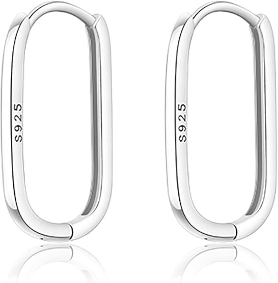 Reffeer 925 Sterling Silver U Hoop Earrings for Women Teens Minimalist Square Hoop Earrings U Hug... | Amazon (US)