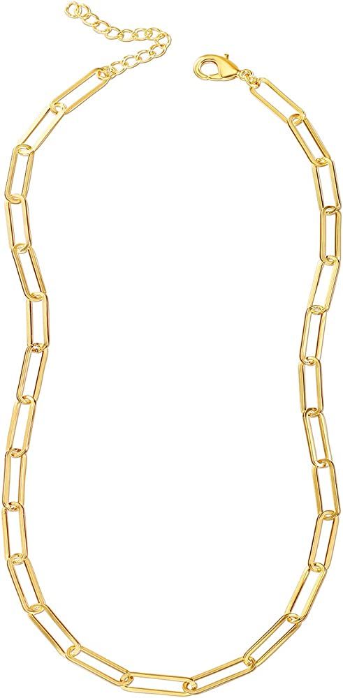 Reoxvo 18K Real Gold Plated Gold Link Chain Necklace Gold Chain Necklaces for Women | Amazon (US)