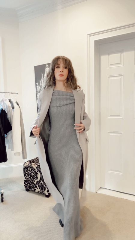 Shades of gray! 🤍 This date night look is warm and sexy! Off the shoulder maxi dress Get 15% off boots with code ziba15 🖤 

#LTKSeasonal #LTKfindsunder100 #LTKVideo