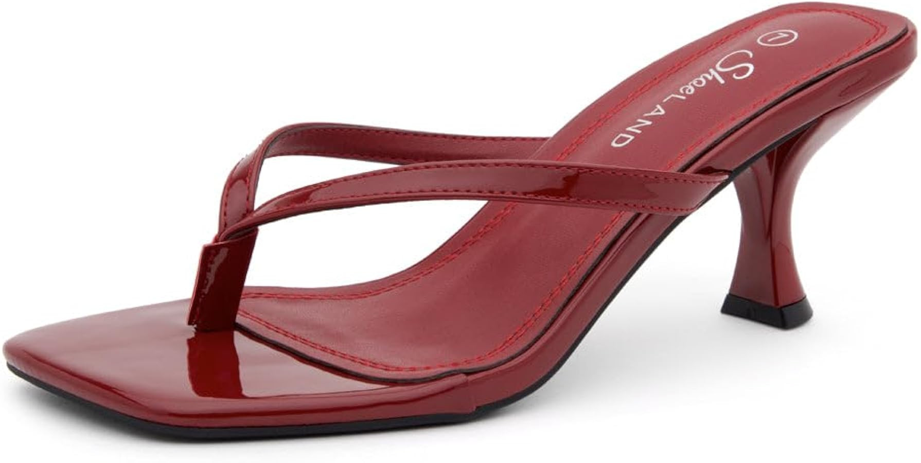 Amazon.com | Shoe Land Kitten Heels for Women, Square Open Toe Thong Sandals, Slip On Heeled Sand... | Amazon (US)