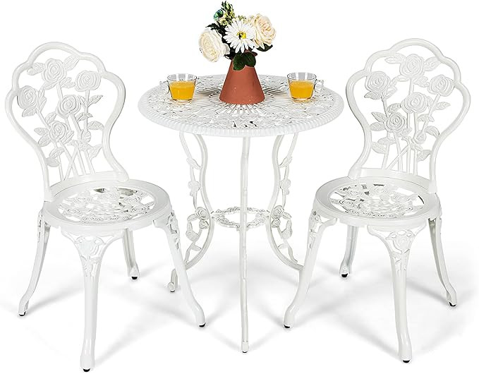 DORTALA Cast Aluminum Patio Bistro Set, 3 PCS Garden Table Set W/ 2 Chairs, Aluminum Frame, Exqui... | Amazon (CA)