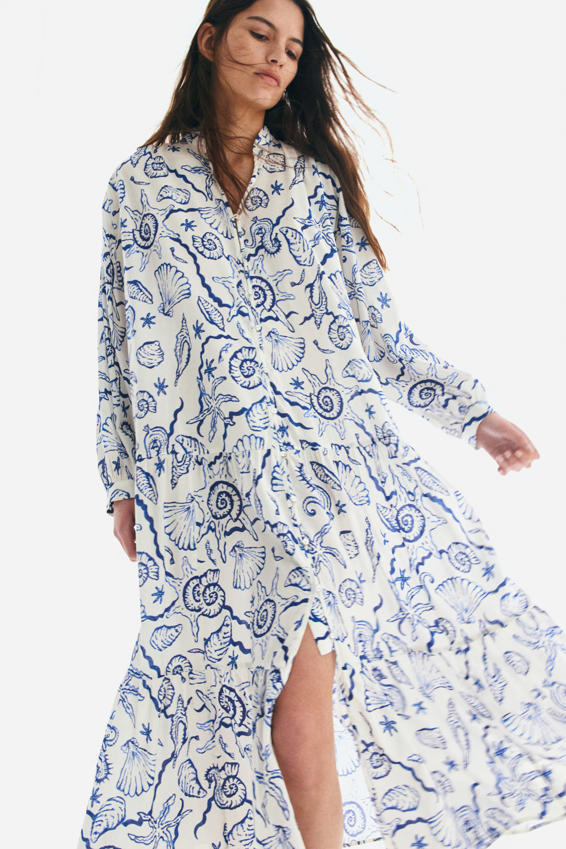 Tiered Maxi Dress - White/seashells - Ladies | H&M US | H&M (US + CA)