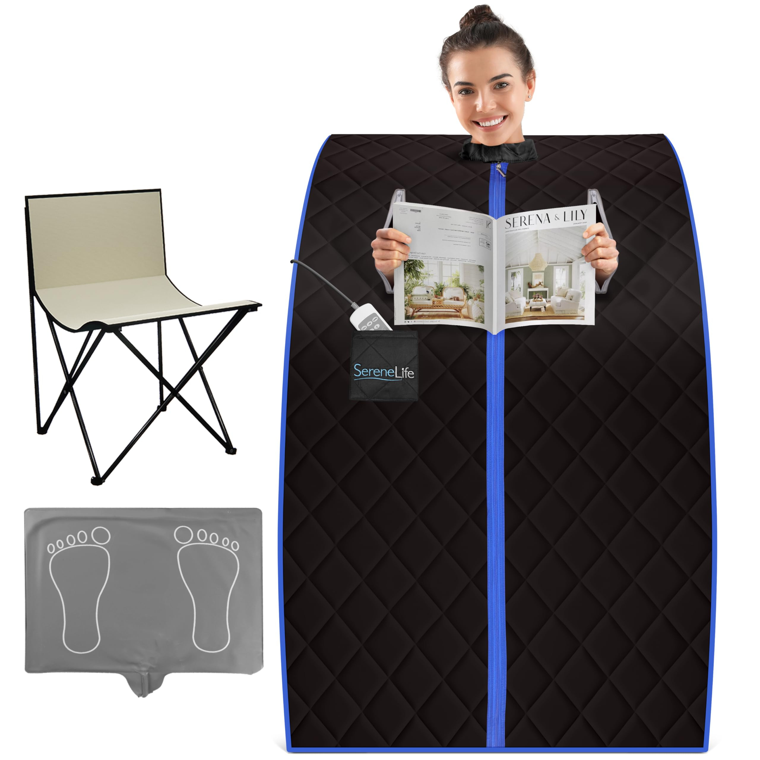 SereneLife Portable Sauna for Home, Infrared Sauna Tent with Heated Foot Pad and Folding Chair, C... | Amazon (US)