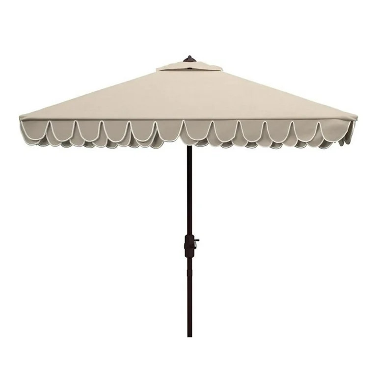 Safavieh Elegant Valance 7.5ft Square Metal/Polyester Umbrella in Beige/White | Walmart (US)