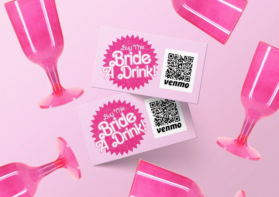 Buy the Bride a Drink // Barbie Venmo QR Code Cash App Drink Card. (Easy to edit Canva Template ) | Etsy (US)