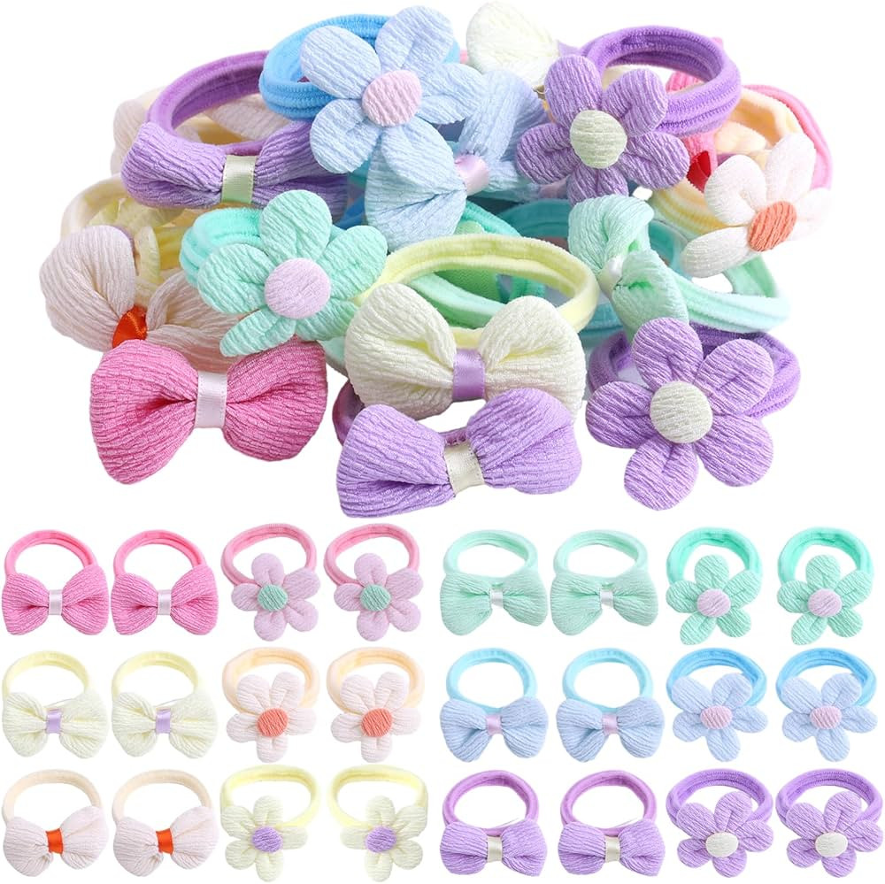 24 Pcs Toddler Hair Ties for Girls, Baby Hair Tie Cute Flower Elastic Scrunchies, Seamless Ponyta... | Amazon (US)