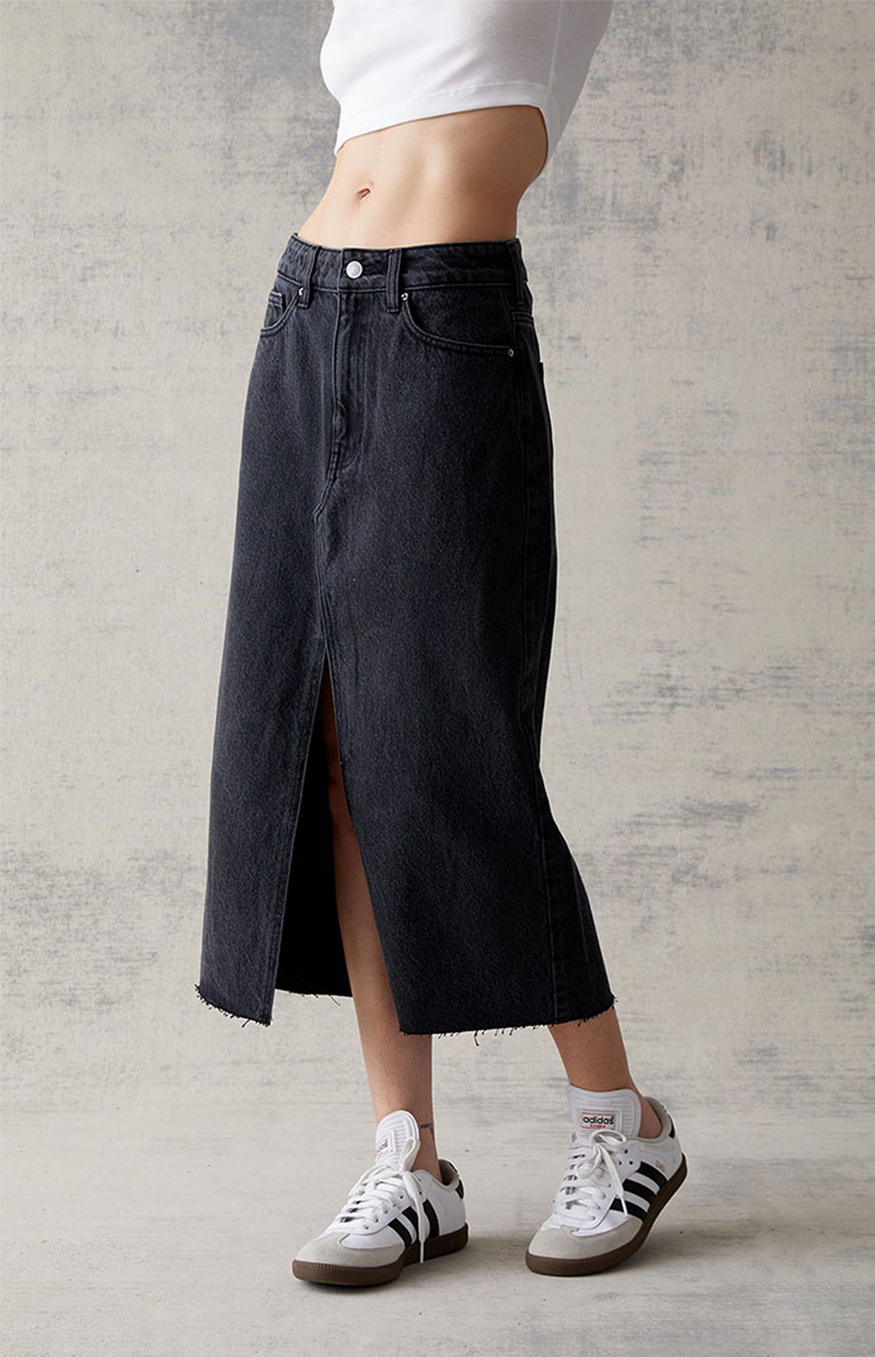 PacSun Black Denim Midi Skirt | PacSun