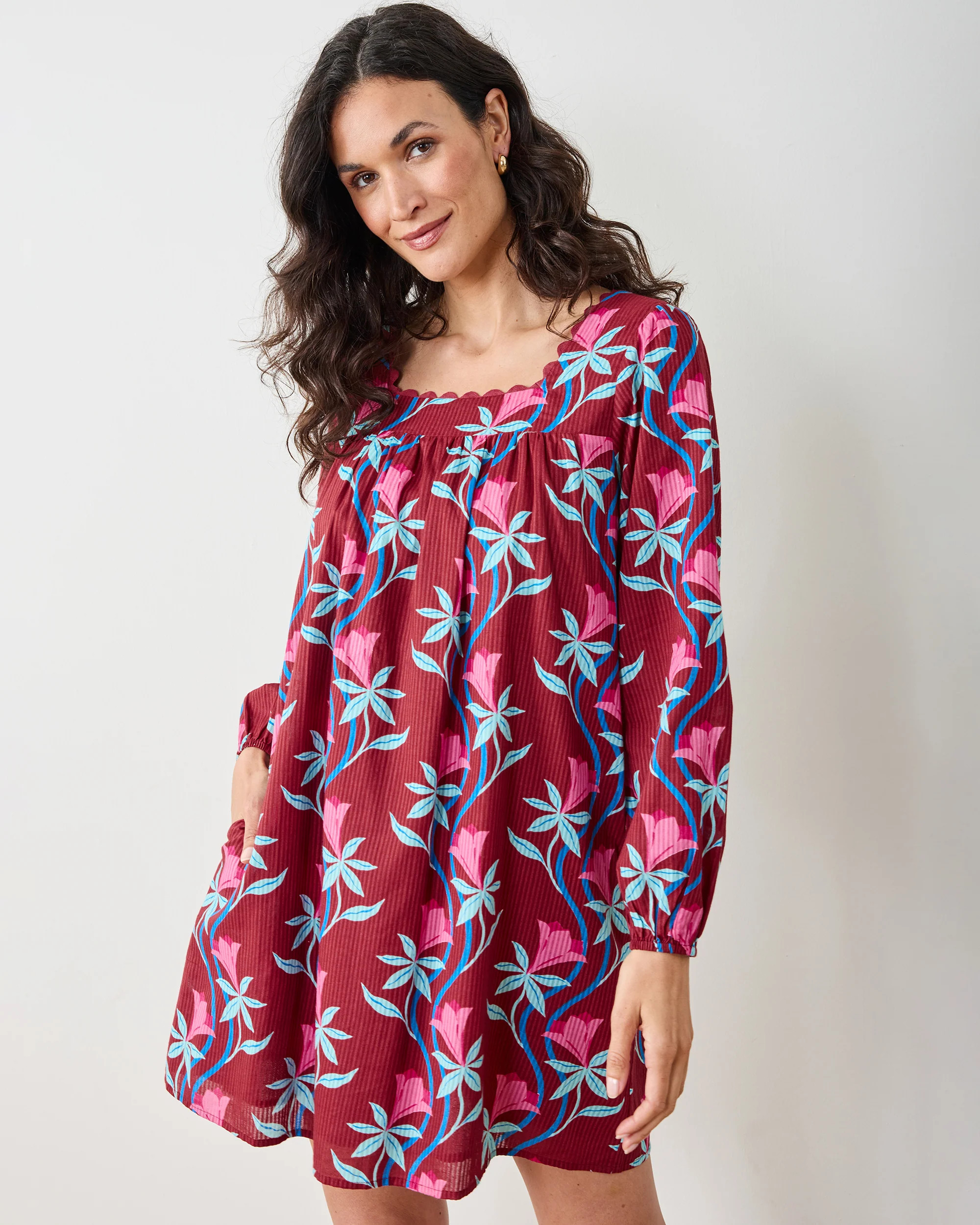 Moonflower Vine - Cypress Dress - Barn Red | Printfresh