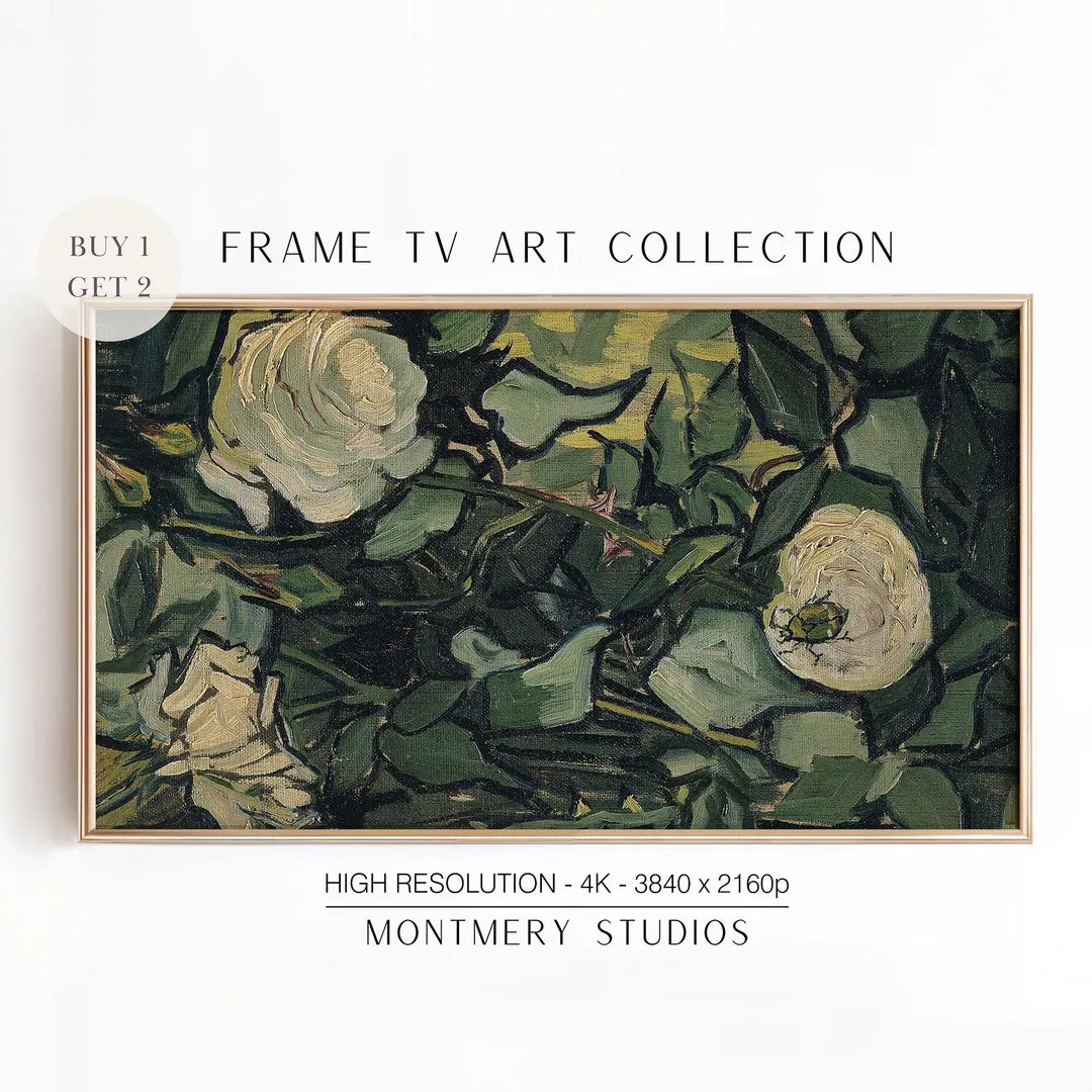 Van Gogh Abstract Frame TV Art, Moody Dark Green Roses Oil Painting, Post Impressionist Screensav... | Etsy (US)