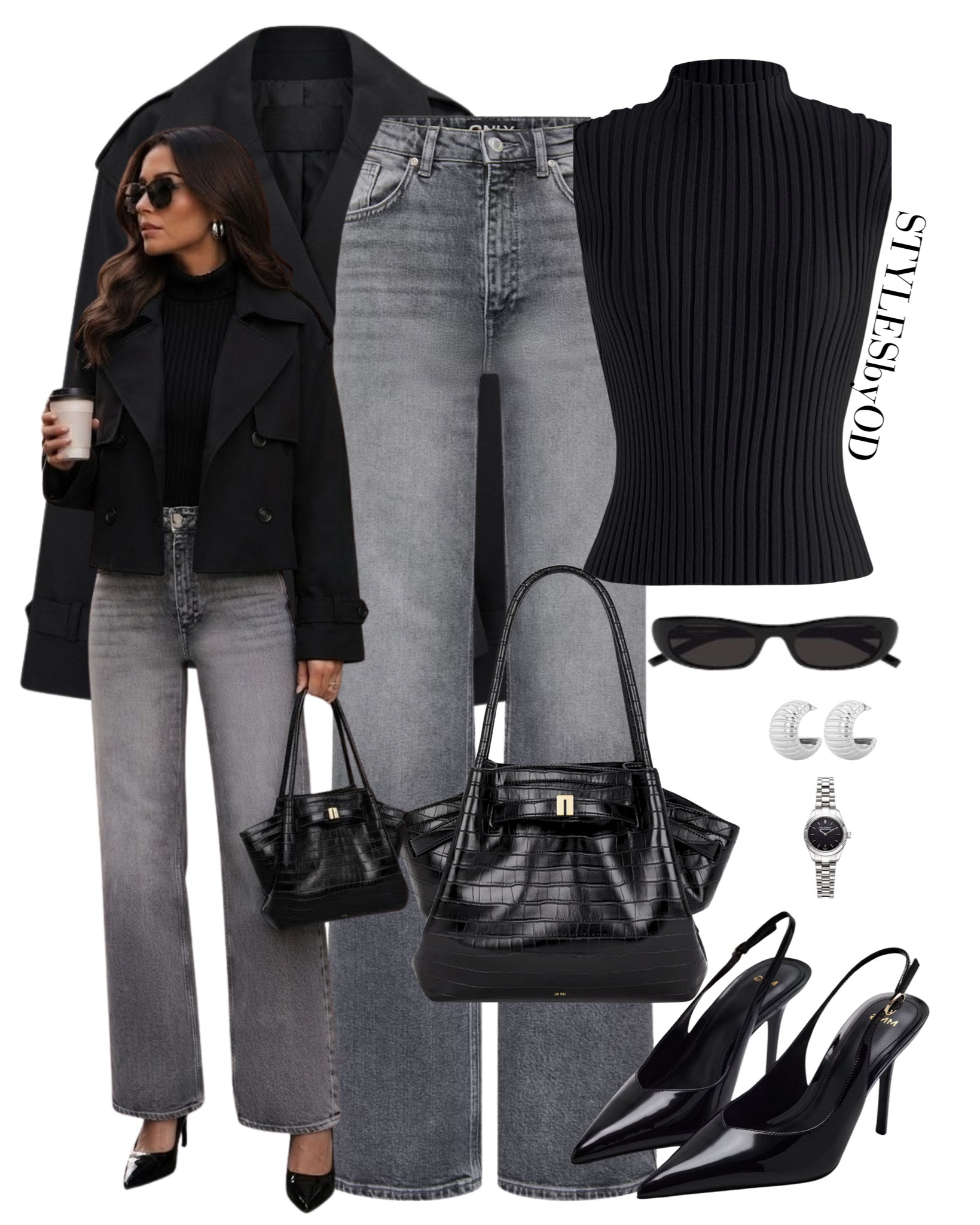 Monochrome Chic: Black Cropped Trench & Grey Denim 🐺🖤 

You can never go wrong with a monochrome palette. A black cropped jacket paired with washed grey denim, ripped turtleneck knit and glossy black accents is chic, minimal, and timeless✨

#LTKunder100 #LTKitbag #LTKeveryday #LTKseasonal 
Fall outfit ideas woman, casual Chic daily outfit inspo

#LTKstyletip #LTKworkwear #LTKautumn #LTKdatenight