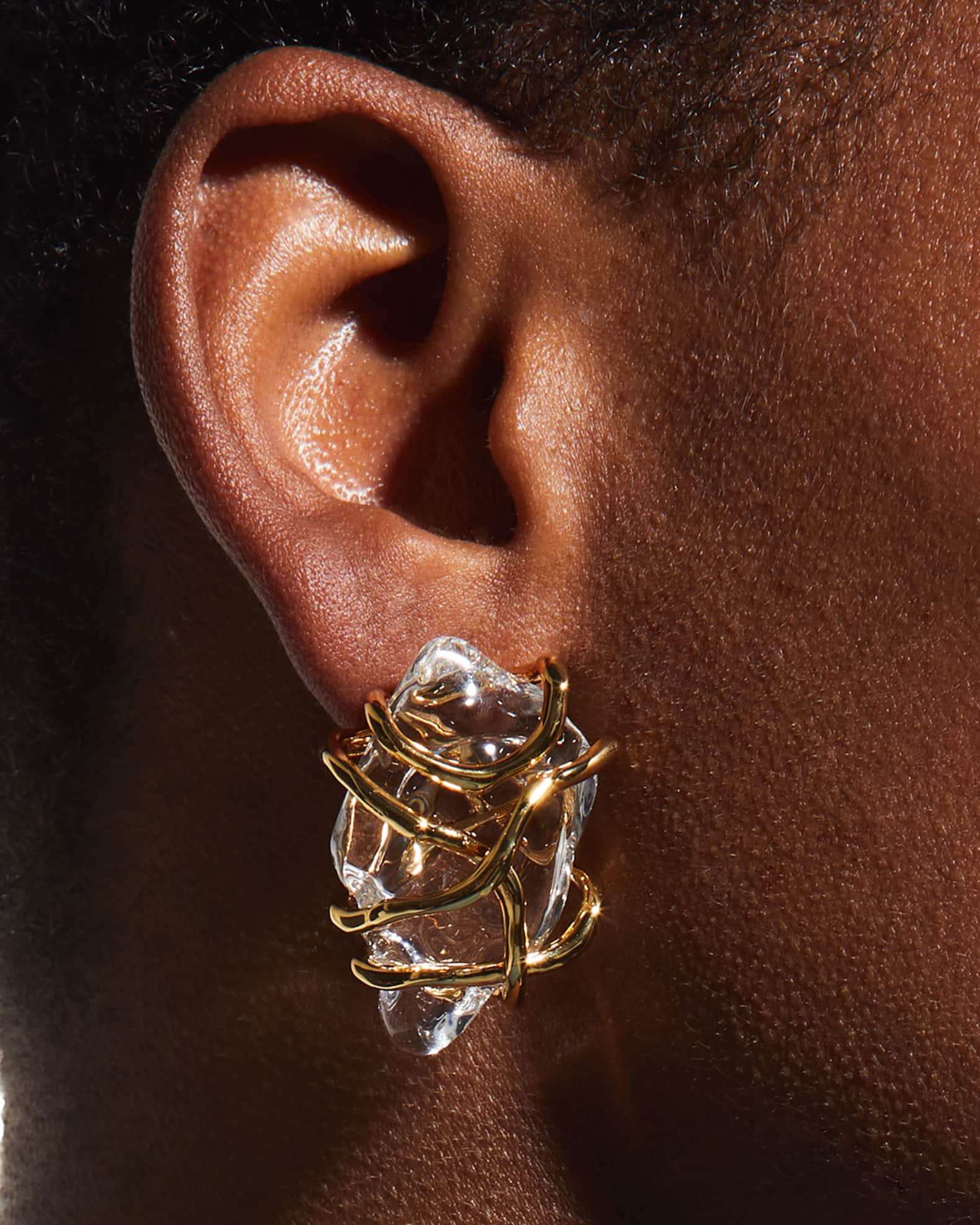 Twisted Gold Liquid Lucite Large Post Earrings | Neiman Marcus