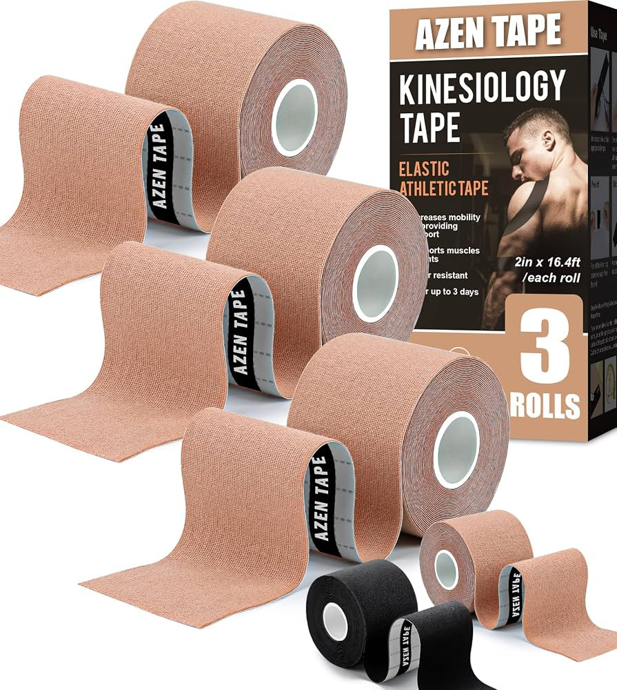 AZEN 3 Rolls Kinesiology Tape, 16.4 ft Waterproof Kinetic Tape for Joints Support and Muscle Pain... | Amazon (US)