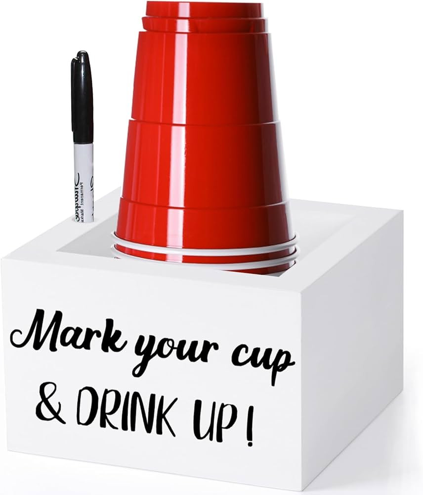 Disposable Cup Holder with Marker Slot Wooden Mark Your Cup and Drink Up Cup Holder 2 Sides Desig... | Amazon (US)