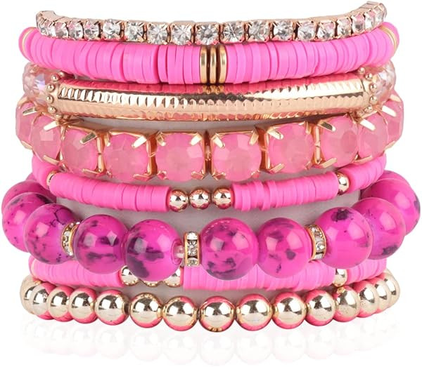 RIAH FASHION Multi Color Stretch Beaded Stackable Bracelets - Layering Bead Strand Statement Wrap... | Amazon (US)