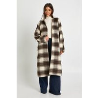 boohoo Women's Oversized Check Wool Look Coat in Brown | Size: 4 | Plastic | boohoo (US & Canada)
