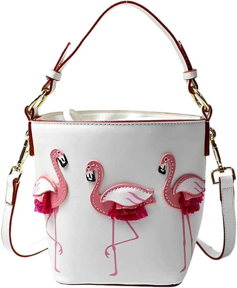 KESYOO Women Drawstring Bucket Bag Flamingo Pattern Crossbody Shoulder Purse Beach Tote for Shopping | Amazon (US)