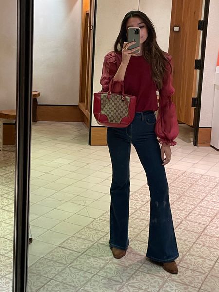 Shop easy fun outfits with Anthropologie. Wearing the cutest, feminine top with wide leg @Pilcro jeans. I paired the outfit with my favorite @Abercrombie suede boots 

#LTKSeasonal #LTKCyberweek #LTKsalealert